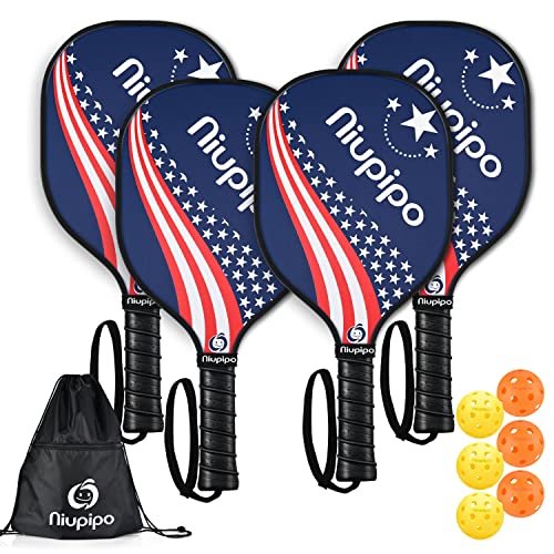 Niupipo wooden pickleball paddle 4-pack with balls and carry bag - 7 Best Pickleball Paddle Sets