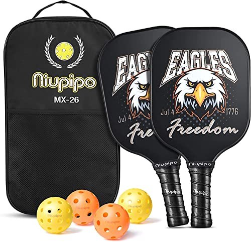 Niupipo pickleball paddle set of 2 with carbon fiber face, balls, and carry bag - 7 Best Pickleball Paddle Sets