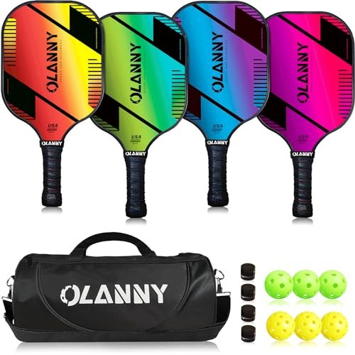 OLANNY graphite pickleball paddle 4-pack with balls and carry bag - 7 Best Pickleball Paddle Sets