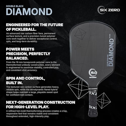 Six Zero Double Black Diamond 16mm pickleball paddle, alternate view