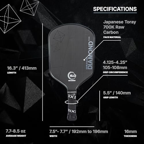Six Zero Double Black Diamond 16mm pickleball paddle, face detail