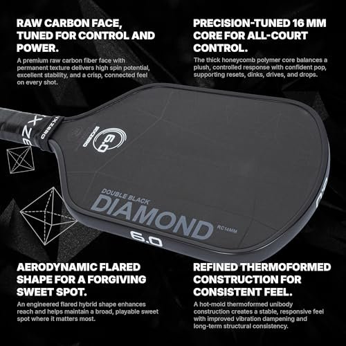 Six Zero Double Black Diamond 16mm pickleball paddle, grip and handle